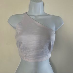White Ivory One Shoulder Cropped Tank | Bow Tied In Back | SHEIN | Women’s Small
